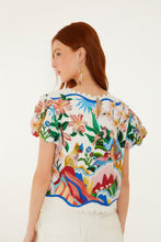 Afbeelding in Gallery-weergave laden, Farm Rio 363552 25222 GARDEN OF LIFE SCARF OFF-WHITE SHORT SLEEVE BLOUSE