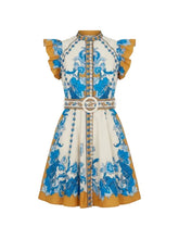 Afbeelding in Gallery-weergave laden, Scarlett Poppies Baronessa Dress Papyrus Blue And Golden Yellow Border
