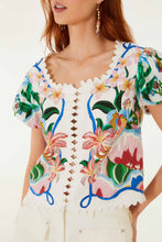 Afbeelding in Gallery-weergave laden, Farm Rio 363552 25222 GARDEN OF LIFE SCARF OFF-WHITE SHORT SLEEVE BLOUSE