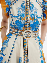 Afbeelding in Gallery-weergave laden, Scarlett Poppies Baronessa Dress Papyrus Blue And Golden Yellow Border

