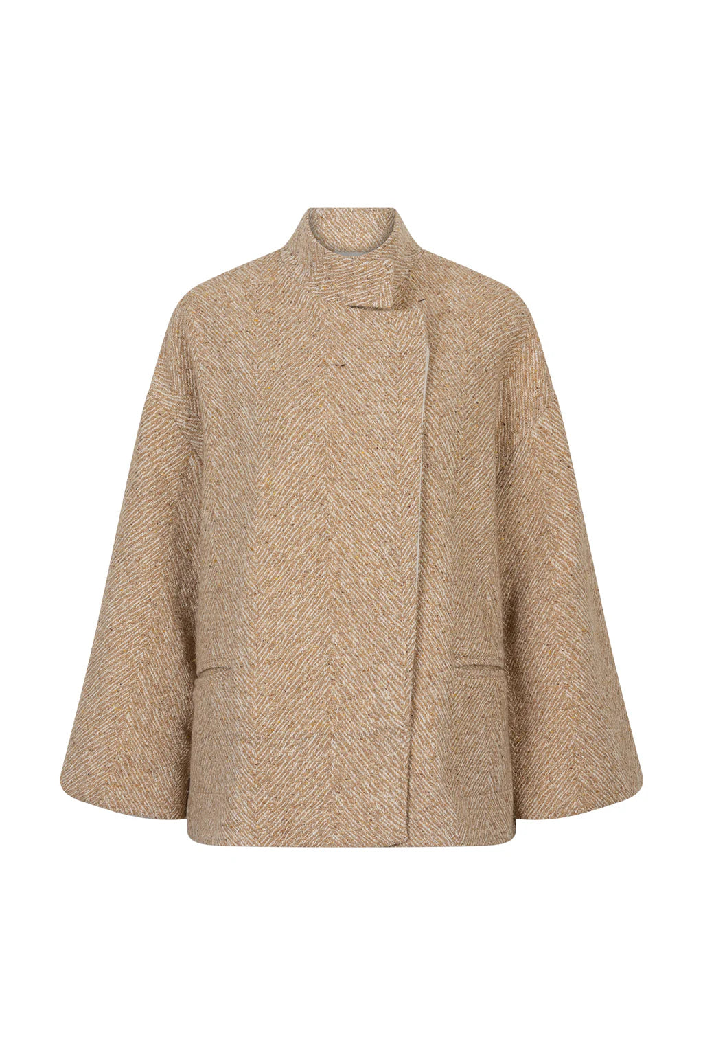 Ruby Tuesday Mille Lined Woolen Kimono Jacket w Collar Sand Melange T508-1214