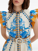 Afbeelding in Gallery-weergave laden, Scarlett Poppies Baronessa Dress Papyrus Blue And Golden Yellow Border
