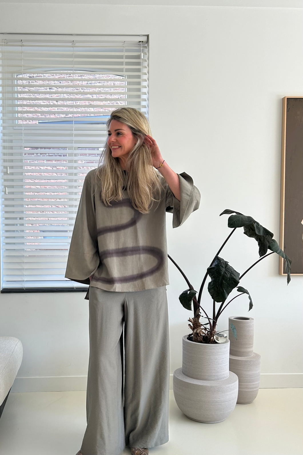 Rabens Saloner Fluid Kaftan Top Karima Ash Combo