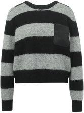 Afbeelding in Gallery-weergave laden, Haute L'Amitié HL10974 Darcia Stripe Crop Pocket Knit Black/Grey Mix
