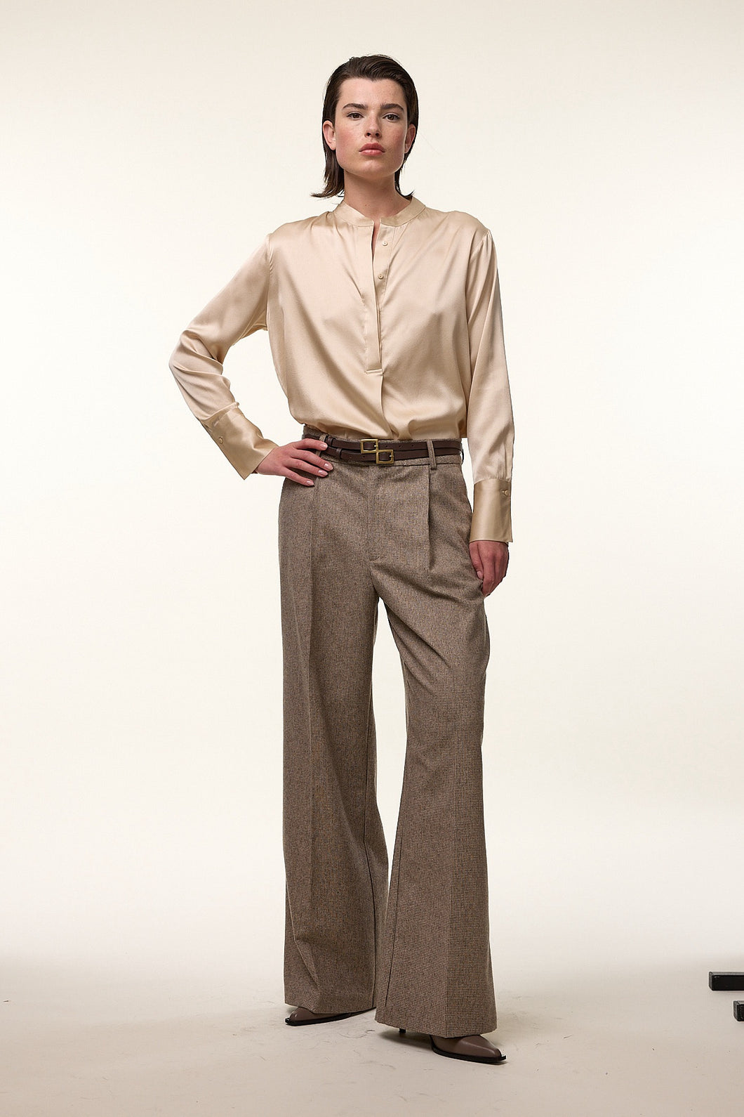 Femmes du Sud Demi Pied de Poule Pants Taupe 205 PT-0009