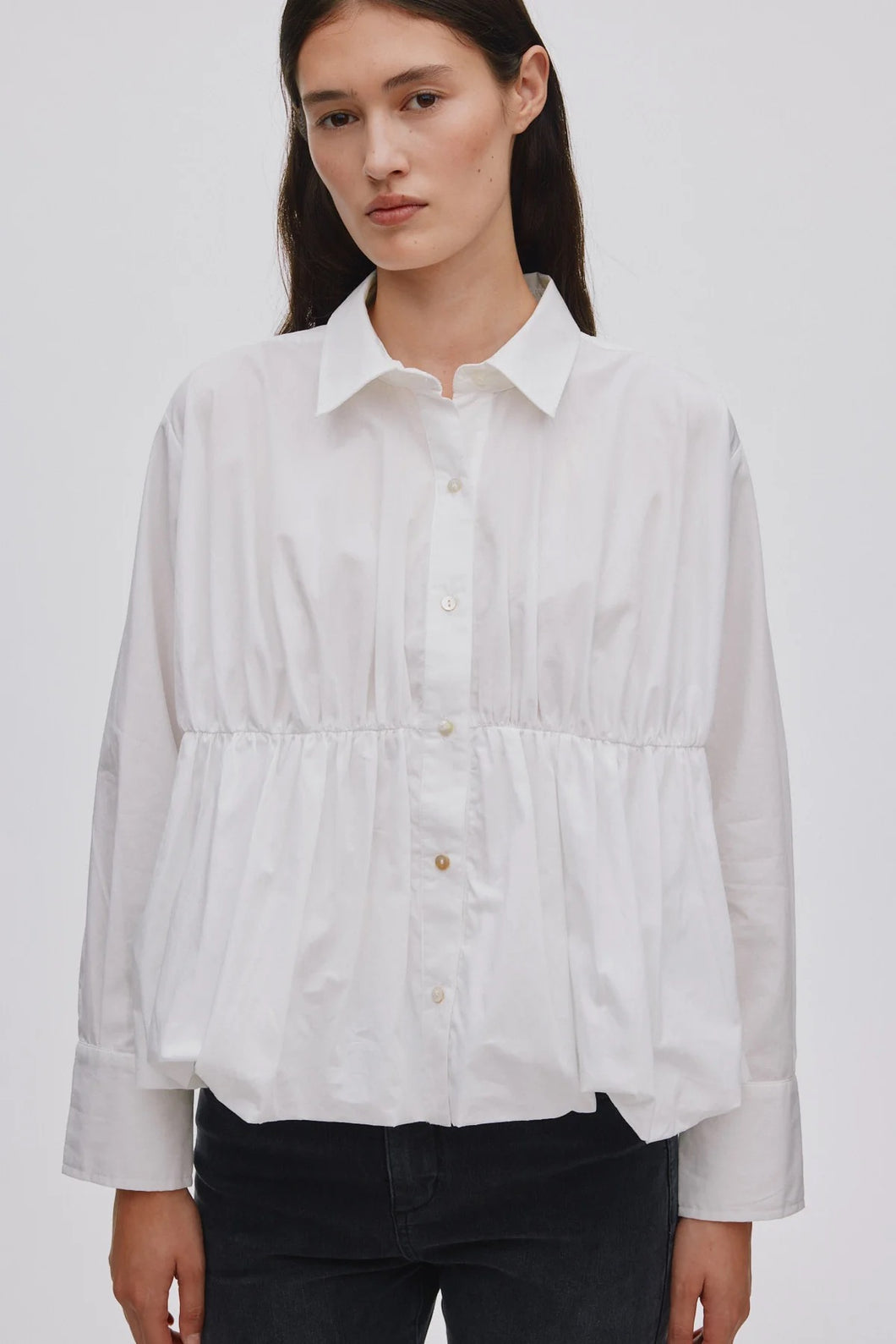 Rabens Saloner POPLIN PUFFED HEM SHIRT Sophie I White