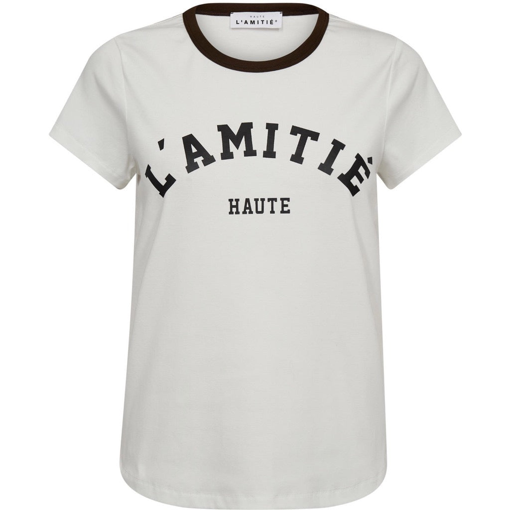 Haute L'amitié Neckline Logo Tee HL10006 Off-White/ Mocca