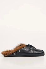Afbeelding in Gallery-weergave laden, Posa Boat Loafer Mule Hairy Fur - Soft leather | PW266 Black 600
