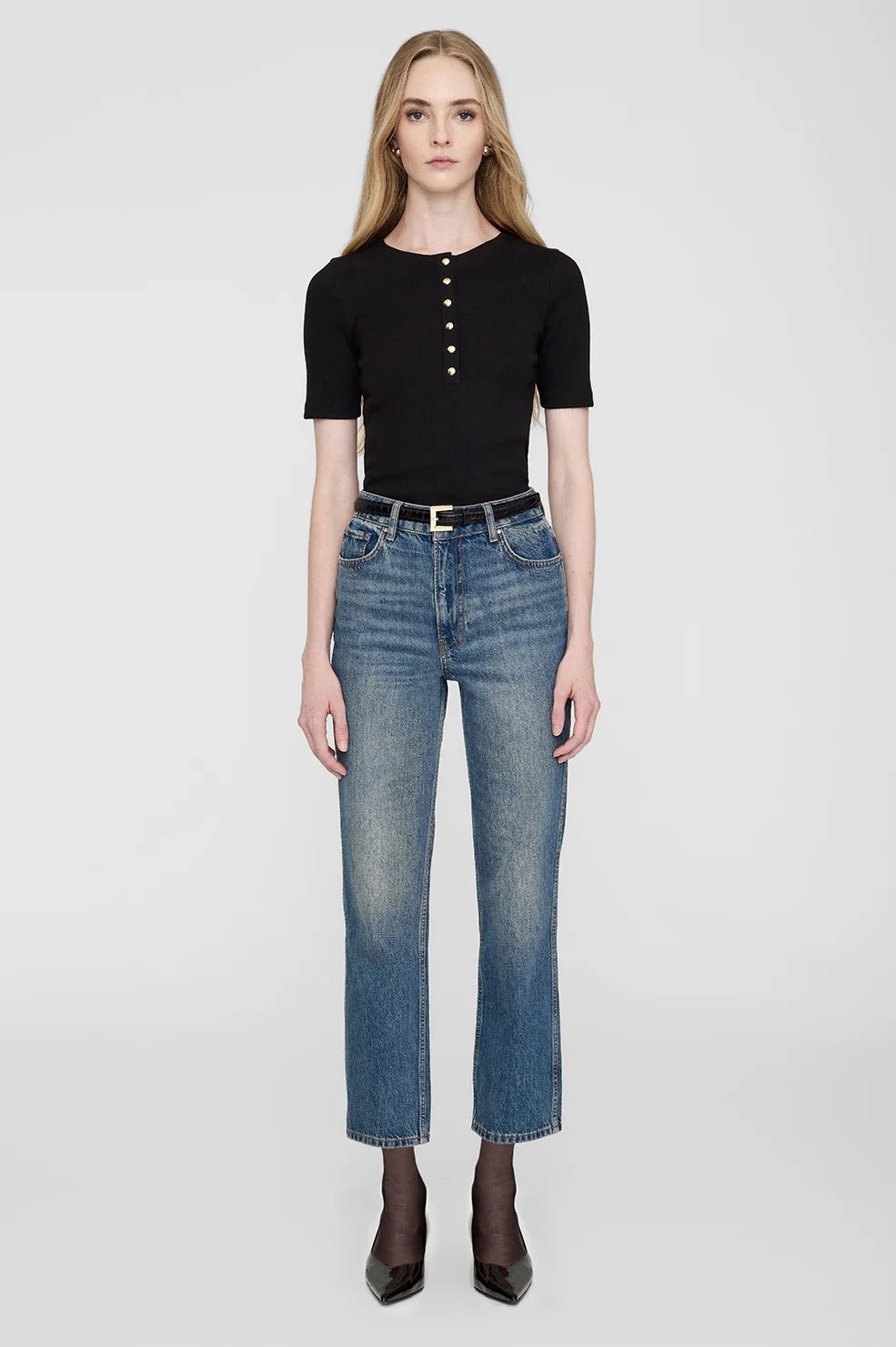 アニンビン ANINE BING ALESSIA TEE 半袖カットソー A-08-10315-BLK26 ブラック サイズ：S ANINE BING Alessia Tee in Black | REVOLVE