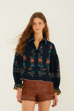 Afbeelding in Gallery-weergave laden, Farm RIO 358020 26091 STITCHED GARDEN NAVY BLUE  BLOUSE
