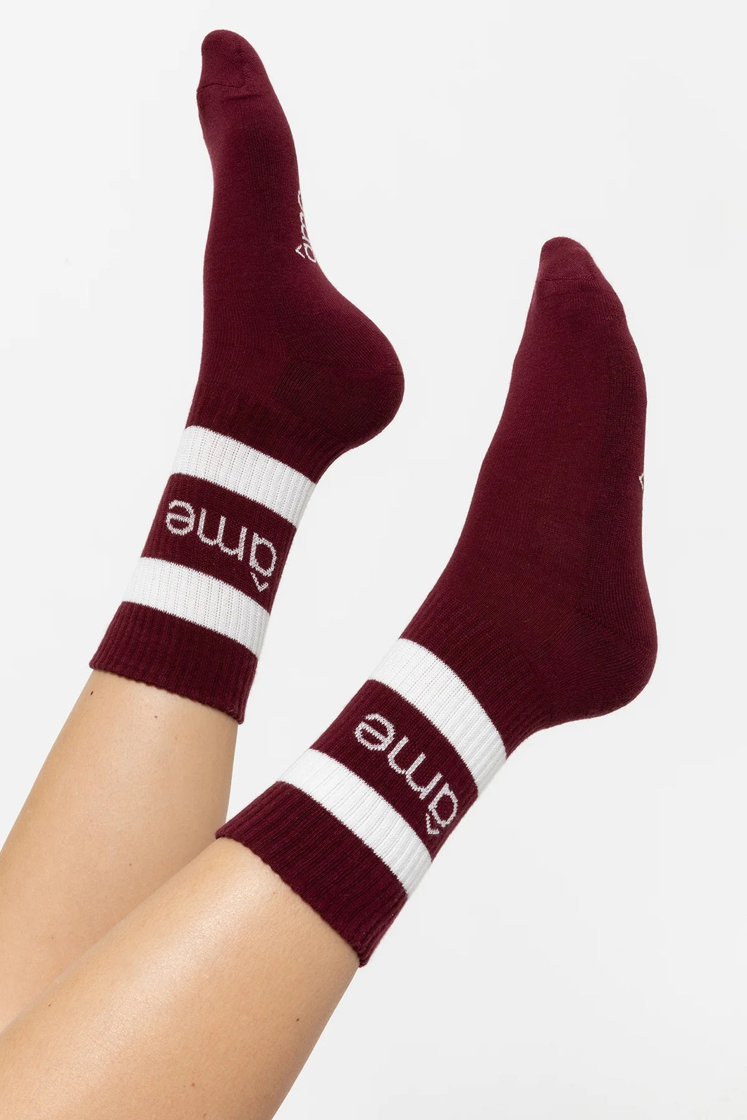 Âme Antwerp DIEGO PLUM SPORTY SOCKS WITH WHITE LINES