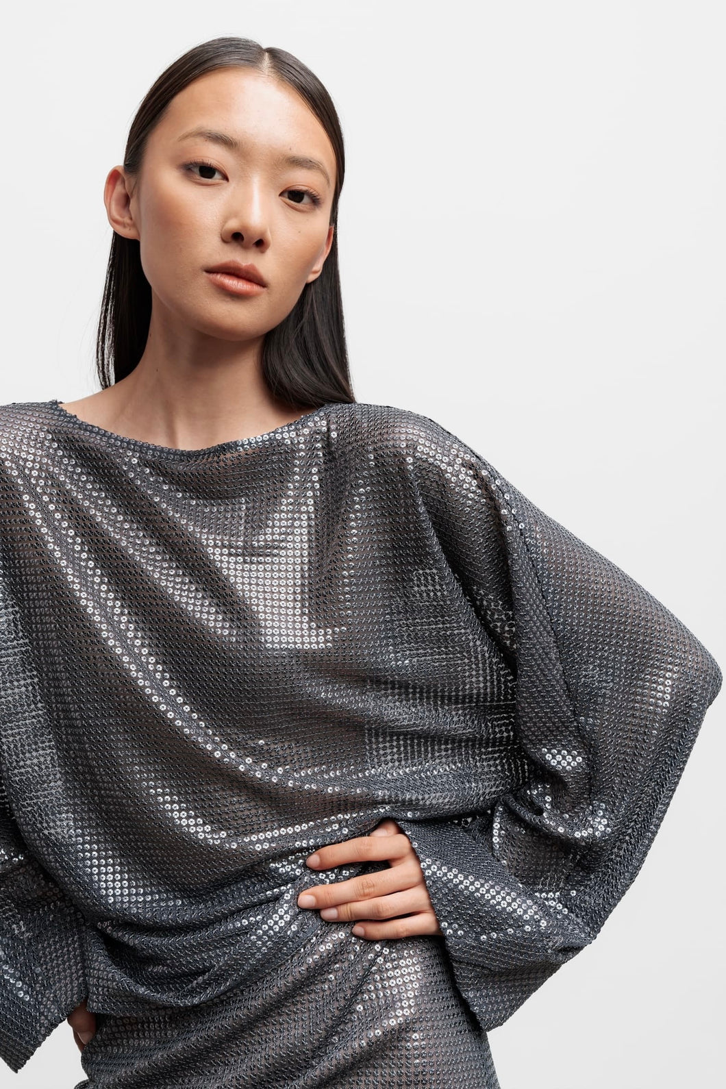 Ahlvar Gallery Nina Sequin Blouse Dark Grey