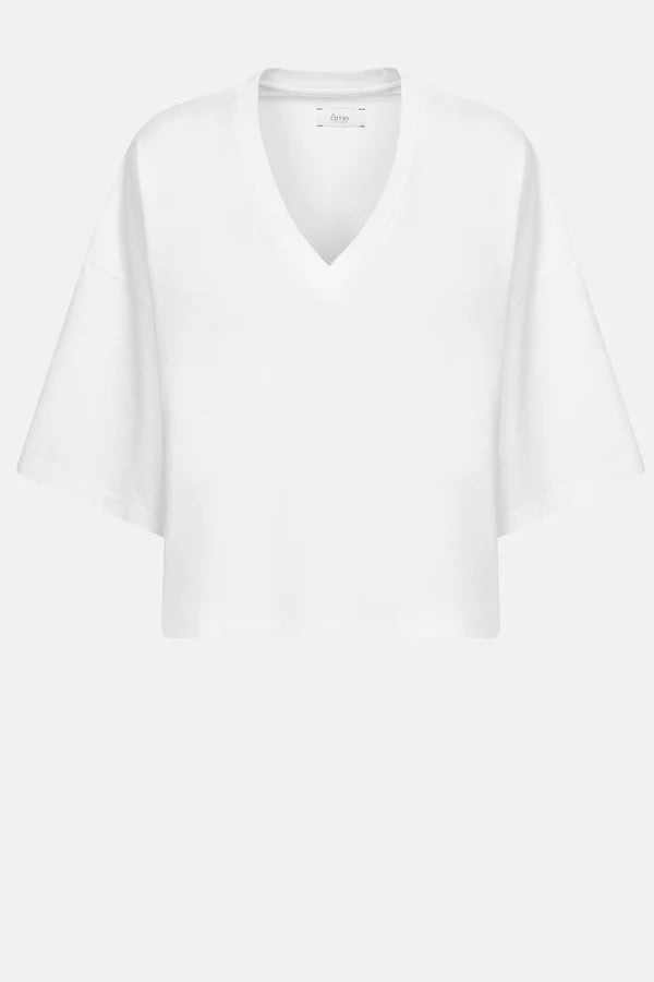 ÂME Antwerp Lison Boxy T-Shirt w/ V Neck | White