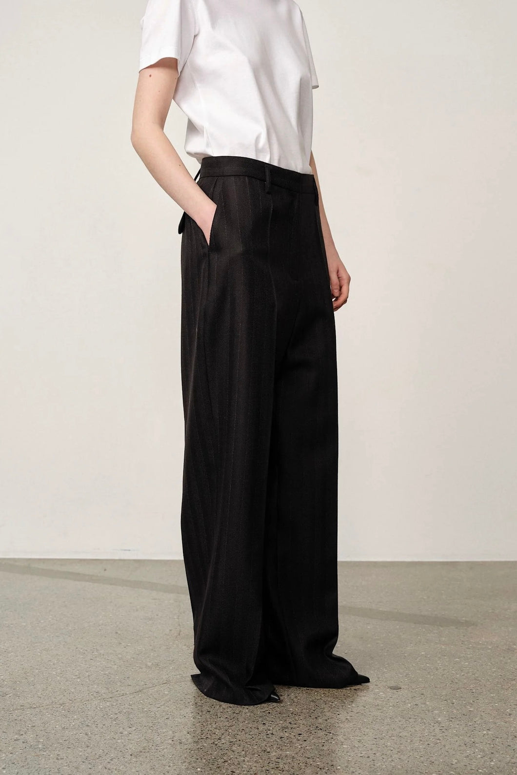 Herskind Powel Wool Low Waist Pants - Black Pinstripe