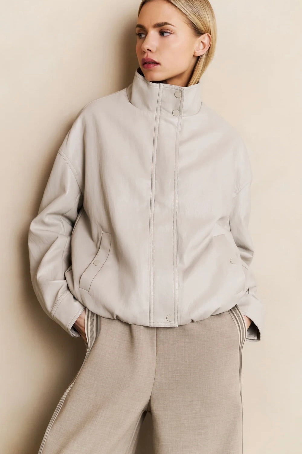 YAYA Faux Leather Jacket With Baloo Chalk White 02-009060-508
