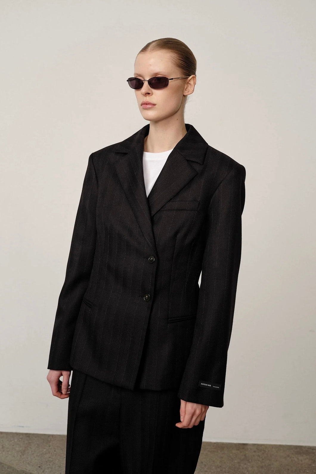 Herskind Sailor Wool Fitted Blazer - Black Pinstripe