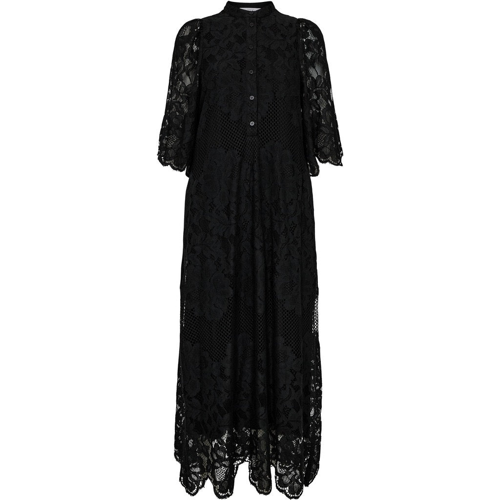 Haute L'Amitié Curvey Lace Hem Placket Dress Black  HL10406