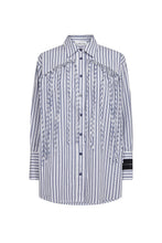 Afbeelding in Gallery-weergave laden, Haute L’Amitié Blouse HL10522 Striped Fringe Shirt  Blue/White Stripe
