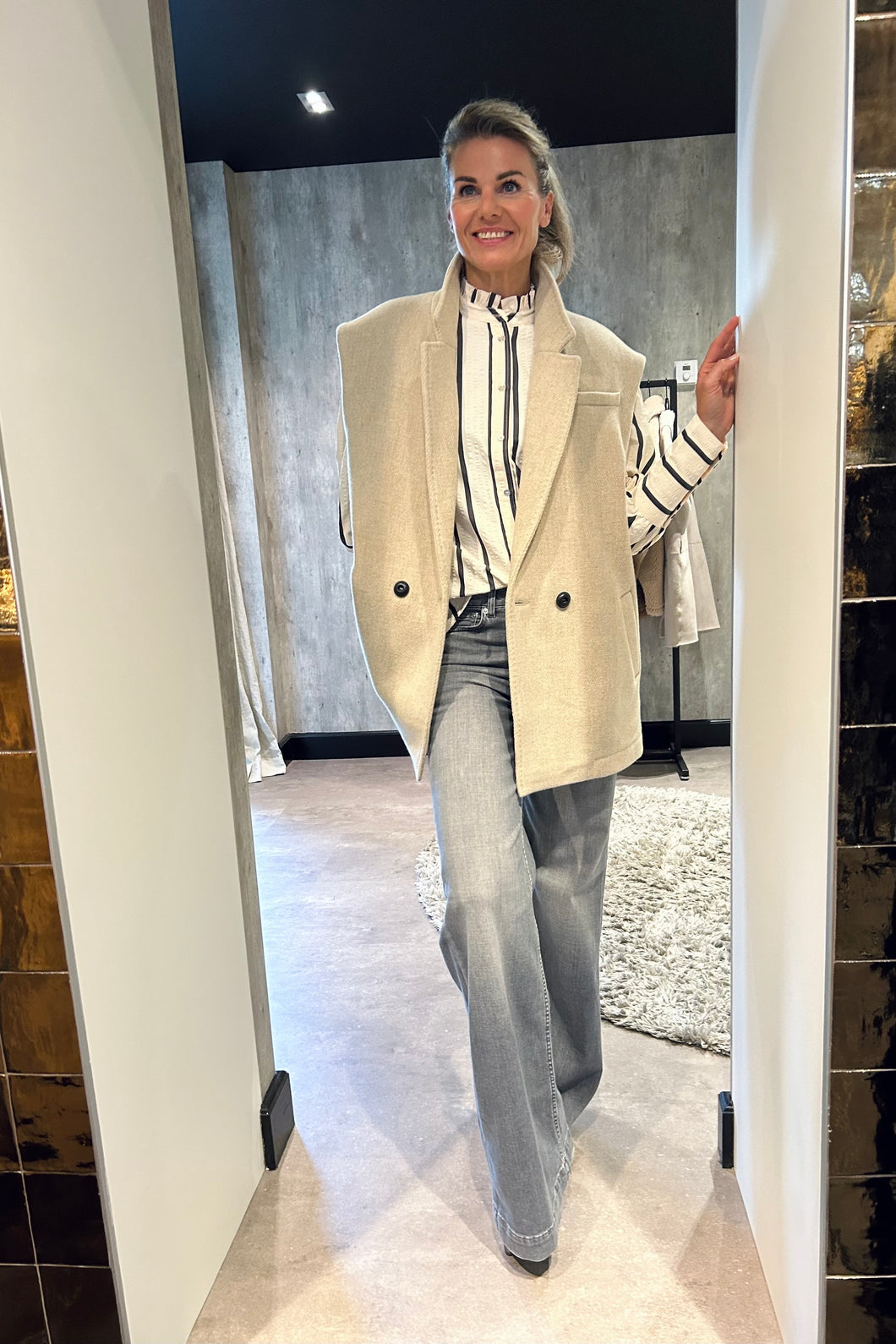 Ruby Tuesday Mandy Woolen Sleeveless Blazer Beige Melange T307-1210