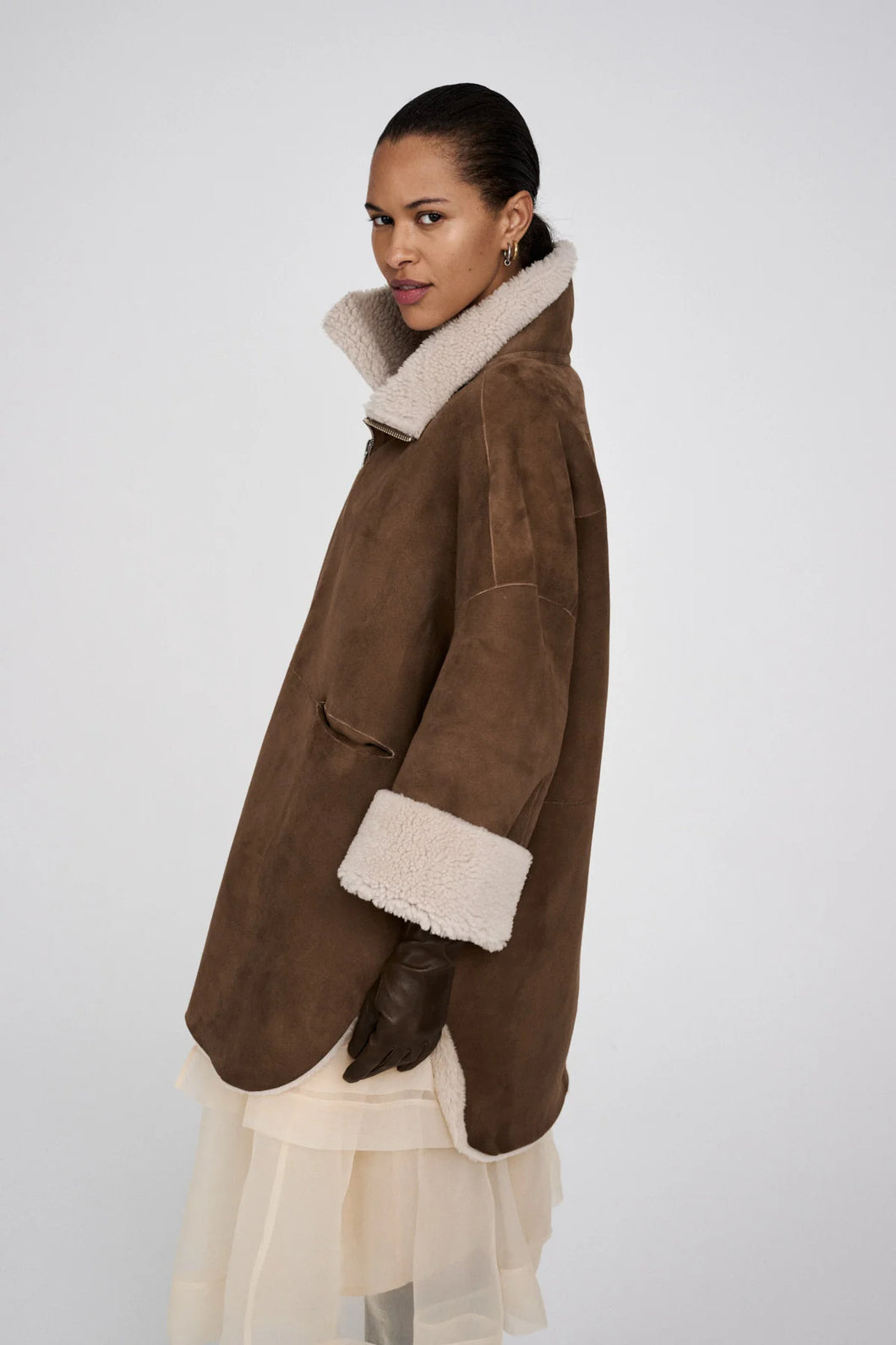Rabens Saloner SHEARLING COAT - EJSA W25345102  Dark Brown Nat Combo