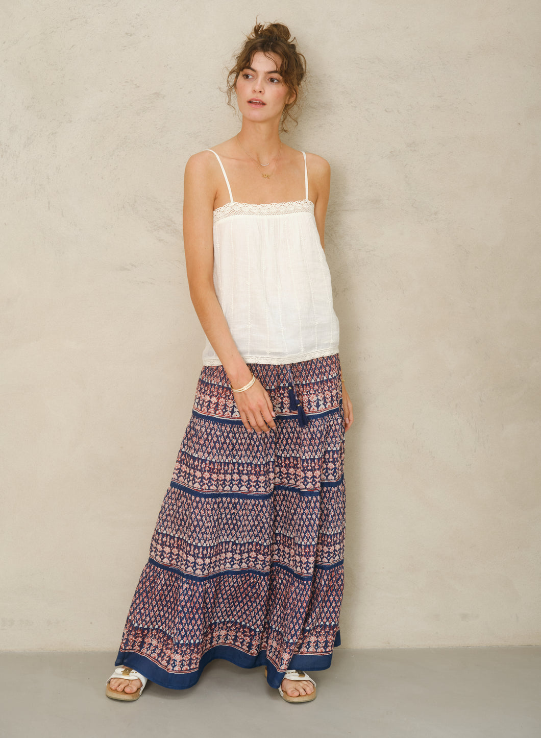 M.A.B.E. MARI PRINT MAXI SKIRT INDIGO